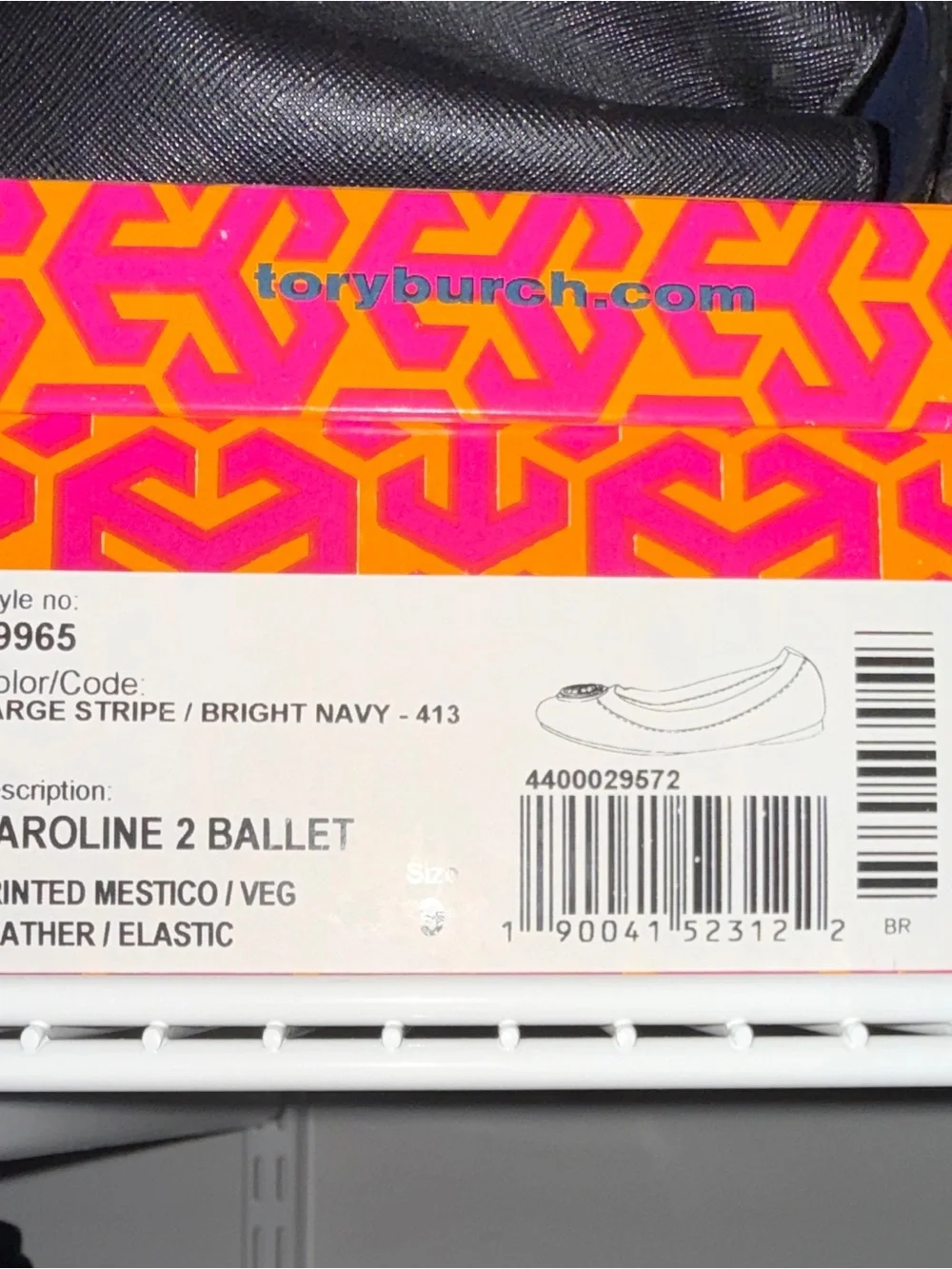 TORY BURCH leather navy blue & Caroline white stripe ballet flat, 9